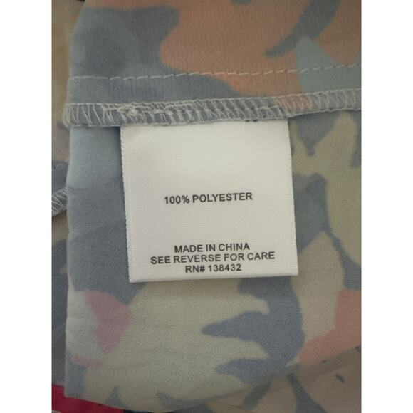 ModCloth Gleeful Again Tie Neck Blouse Womens Large Blue Floral Retro Office - Picture 8 of 11